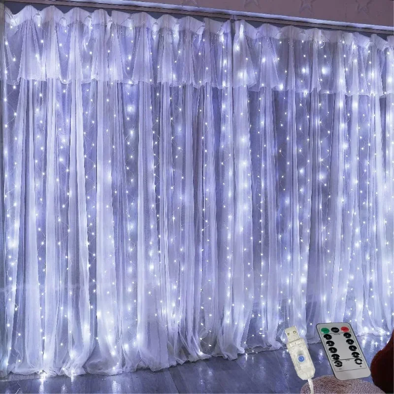 USB Plug 8 Modes Light String LED Curtain Lights Garland on The Window Christmas Home Decoration Wedding Party Decor