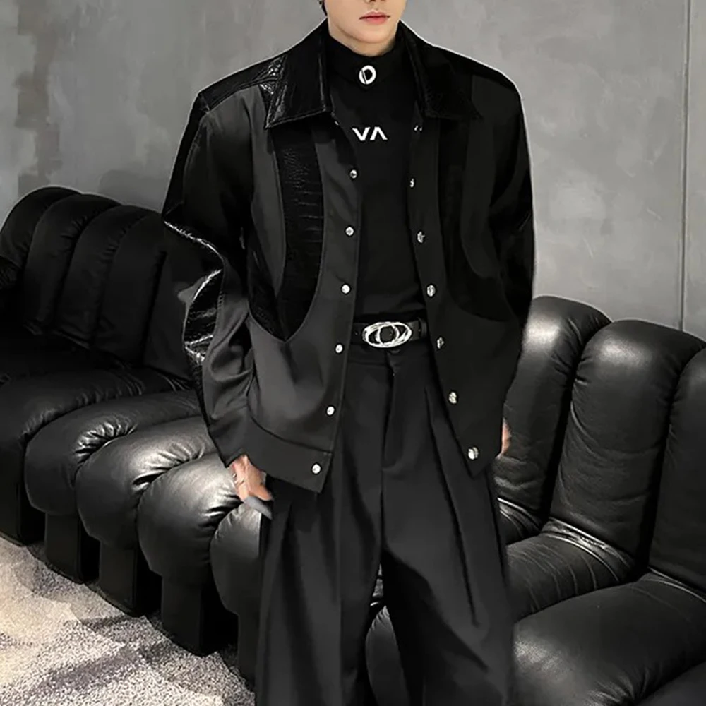 

Mens Fall Jacket Pu Leather Splicing Padded Shoulder Streetwear Fashion Outdoor Y2k Nightclub Versatile Top Men'S Clothing 2025