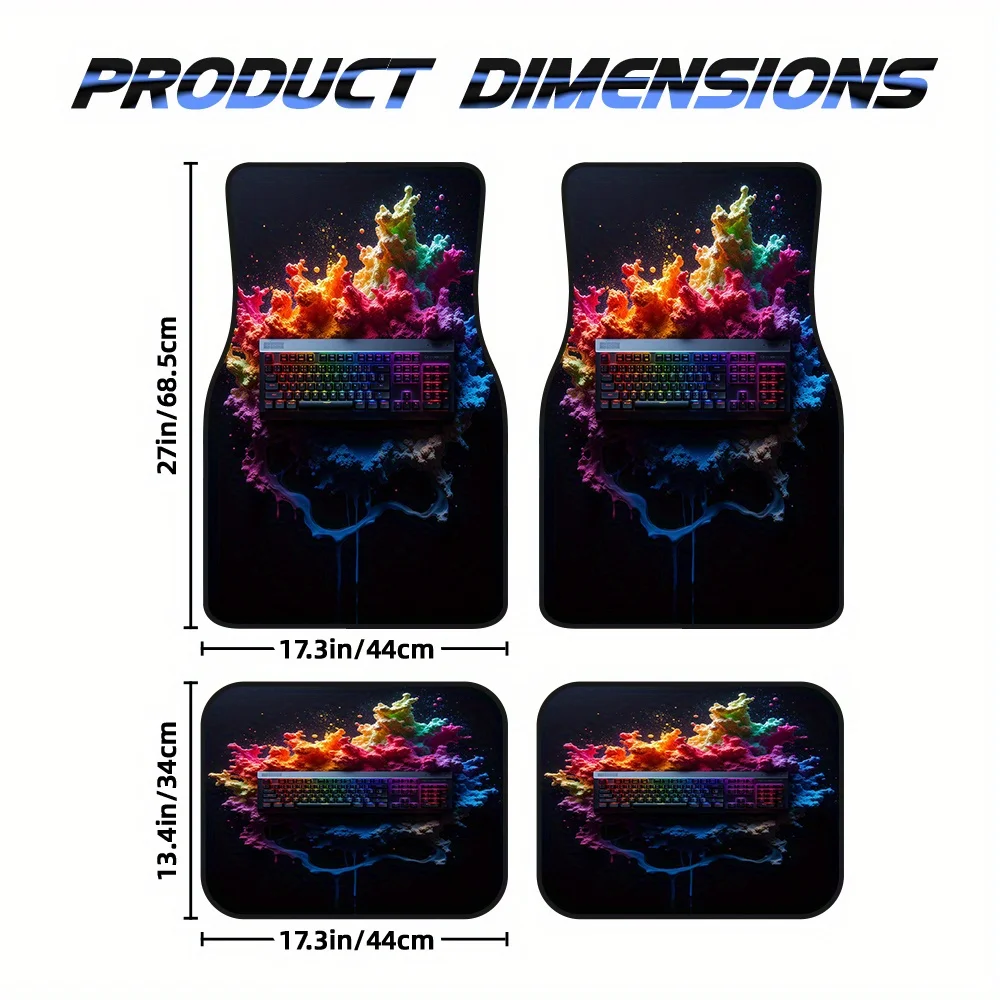 4pcs Car Mats, Designed For Crossovers Or Pickup Trucks, Presenting Colorful Splash Keyboard Design Along With Easy Maintenance