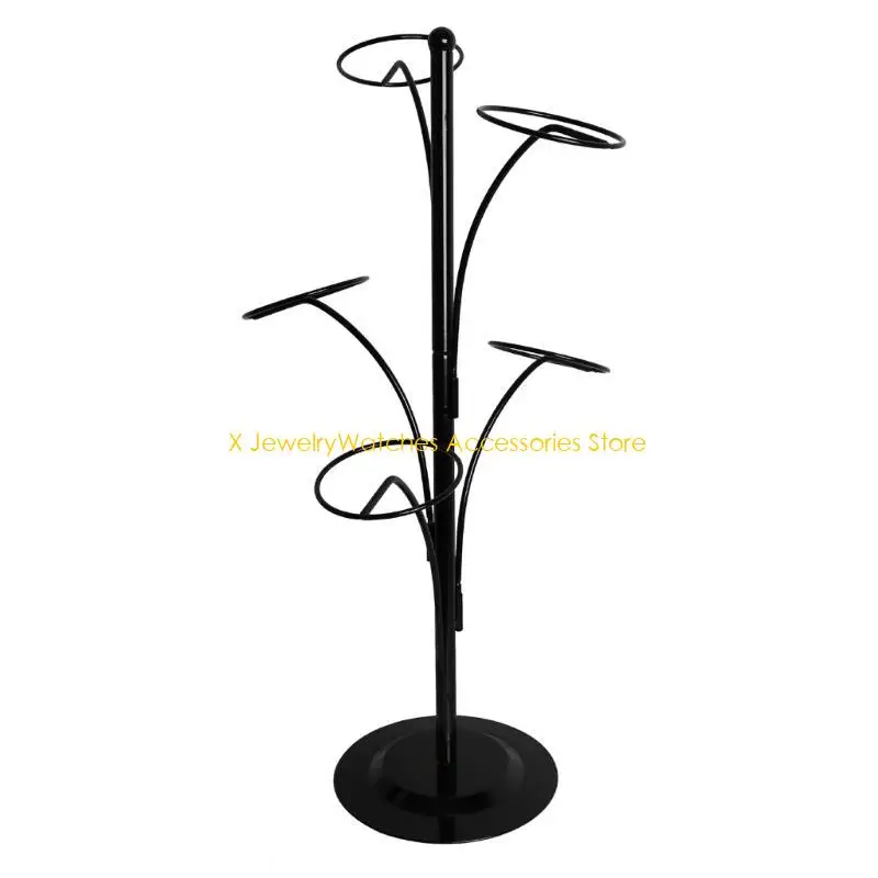 

31KD Simple Hat Display Stand with 5 Round Standing Hooks Modern Metal Baseball Cap Rack Freestanding Hat Holders Durable