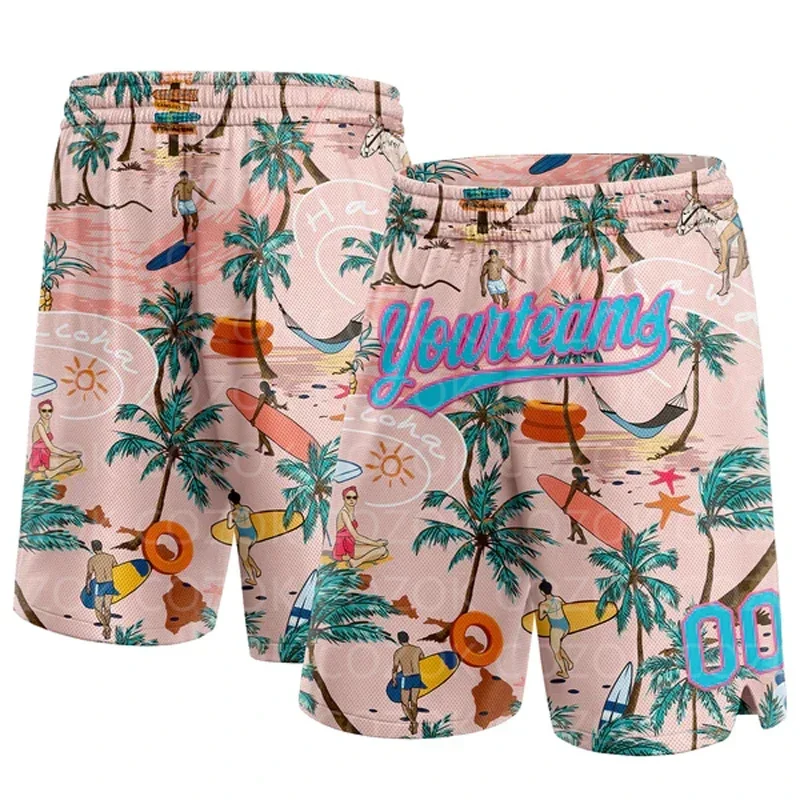 Pantalones cortos de baloncesto auténticos de árbol de coco personalizados, pantalones cortos con estampado 3D para hombre, pantalones cortos de playa de secado rápido con tu nombre para mamá