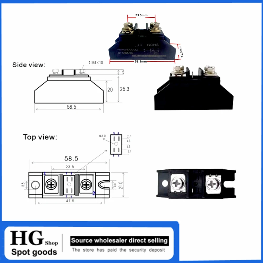 BTA100A bidirectional thyristor module BTA40A 50A 60A 80A Withstand voltage 1000V small high-power spot welding machine M220.58