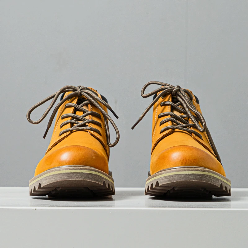 

Мужские повседневные ботинки с кожаным верхом, противоскользящие, на шнуровке, рабочие, желтые, для весны и осени, износостойкие, с круглым носком