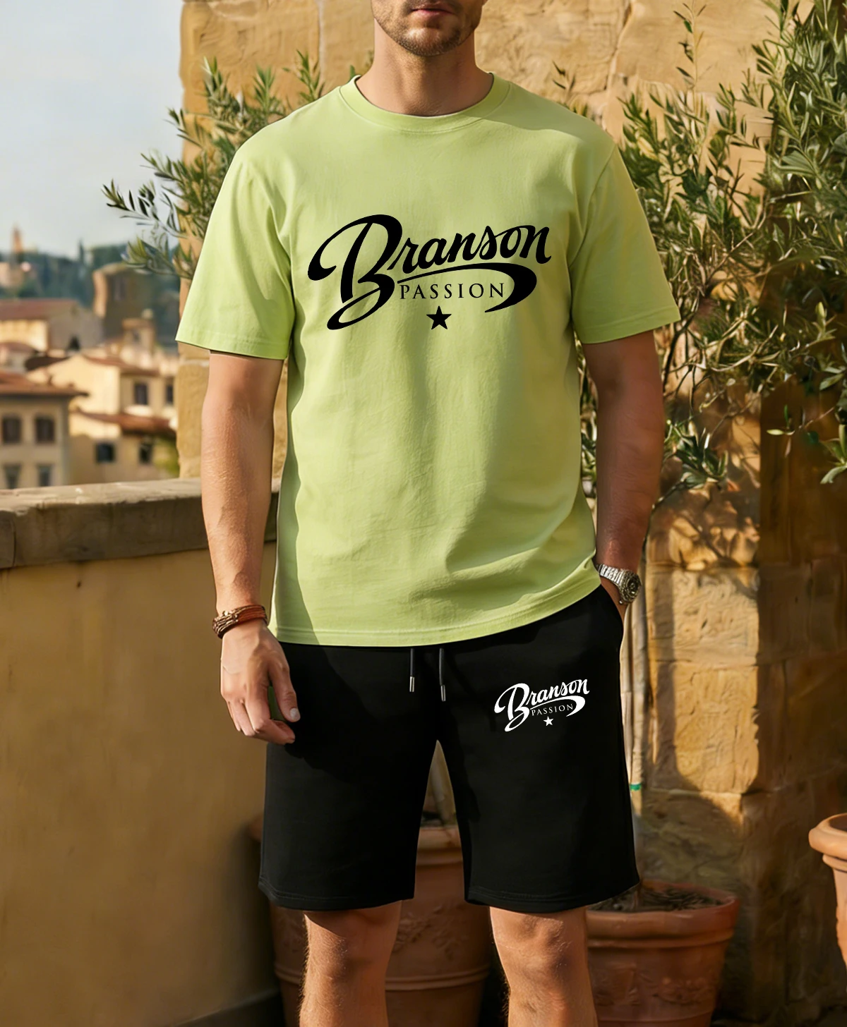 

From Branson Passion Printed Sportwear Man Summer O-Neck Cotton T-Shirt Casual Drawstring Shorts Unisex Fashion Sportsuit
