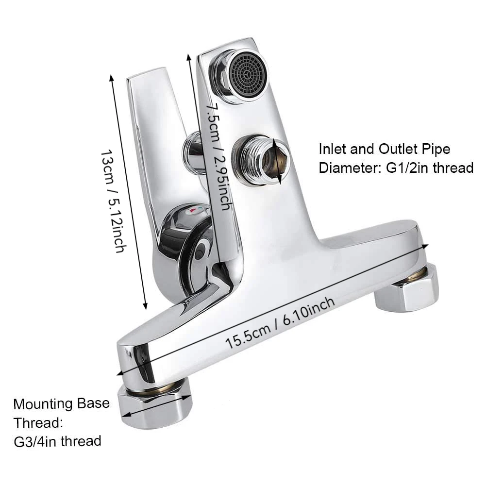 Rubinetto per doccia realizzato in materiale in lega G1 Rubinetto miscelatore triplo a parete filettato da 2 pollici con impugnatura comoda adatto per vasca da bagno di casa