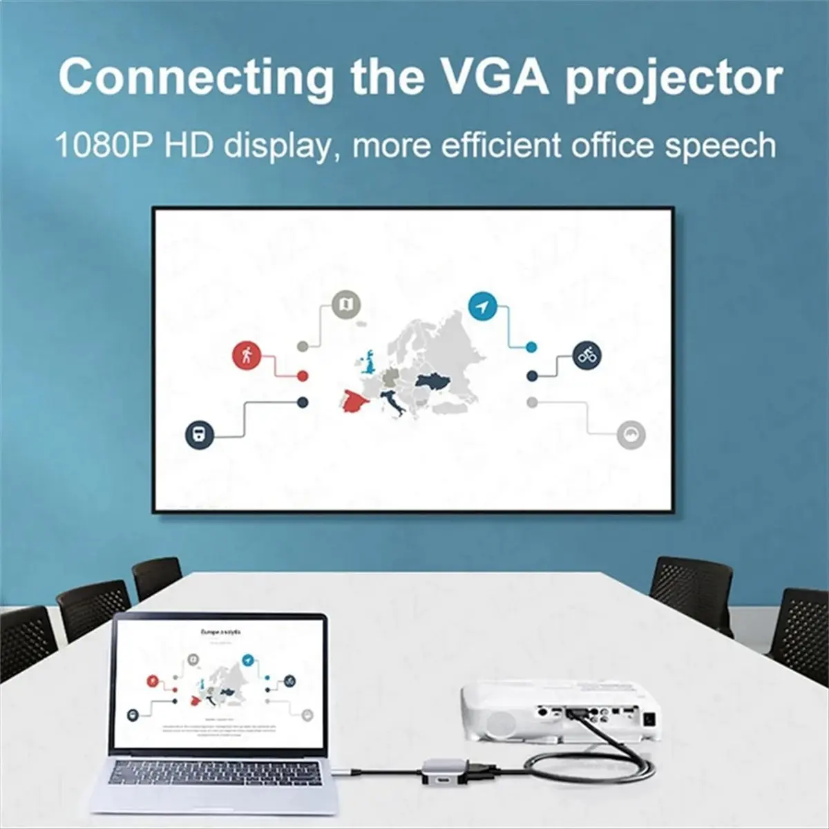 *A14E USB C Docking Station, 2 in 1 USB-C to HDMI-Compatible VGA Extensor Adapter for Laptop Smartphone