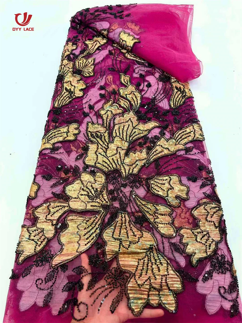 

5 Yards African Flower Lace Fabric African Sequins Lace Fabric 2025 High Quality Mesh Groom Lace For Sewing Party Dress
