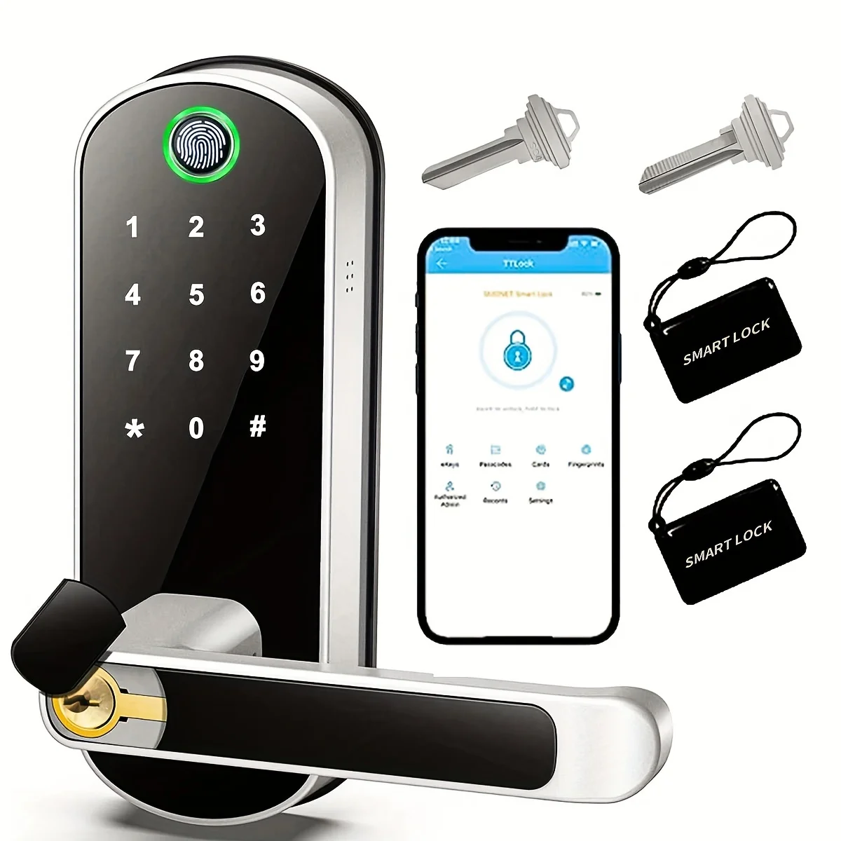 Inteligentny zamek do drzwi z czytnikiem linii papilarnych pilot aplikacji Keyless WIFI cyfrowy zamek z ekranem dotykowym NFC IP67 wodoodporny z 2 kartami IC
