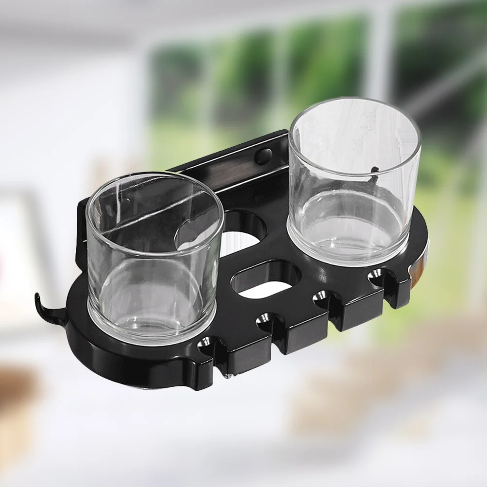 حامل فرشاة الأسنان من الألومنيوم بدون مساحة، فرشاة مزدوجة، خطافات رف توفير المساحة، ملحقات الحمام باللون الأسود #2