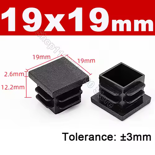 Black Square Pipe Tube Cap Plastic Tubing End Cover Glide Insert Blanking End Plugs Bung 10/13/15/16/18/19/20//22/23/25/28-200mm - Image 11