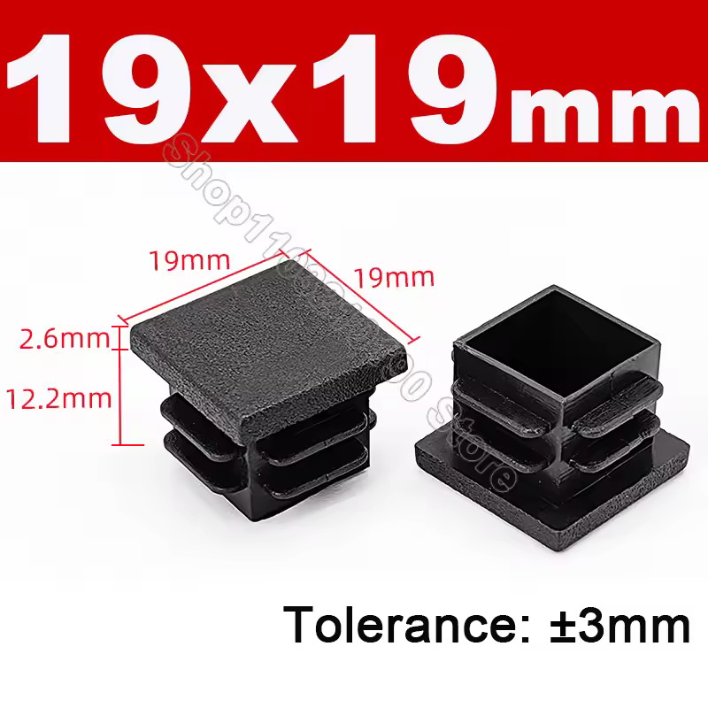 Black Square Pipe Tube Cap Plastic Tubing End Cover Glide Insert Blanking End Plugs Bung 10/13/15/16/18/19/20//22/23/25/28-200mm - Image 11