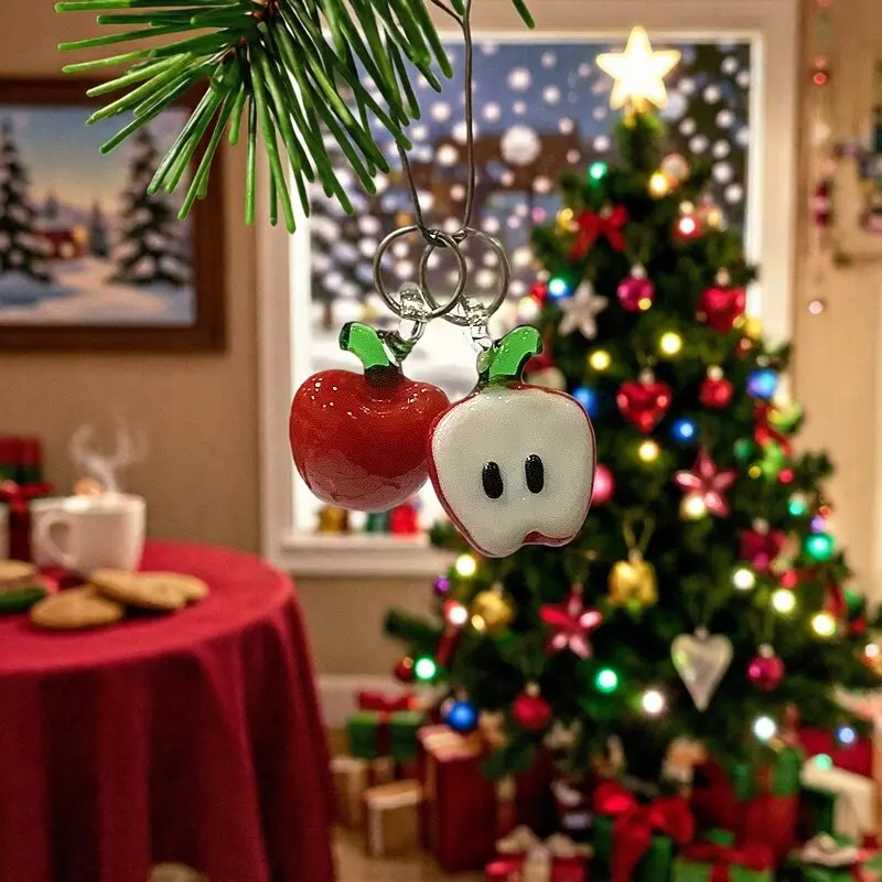 

2Pcs Mini Half Apple Glass Pendant Cute Tiny Fruit Charms DIY Craft Supplies Christmas New Year Party Gifts For Handmade Lovers