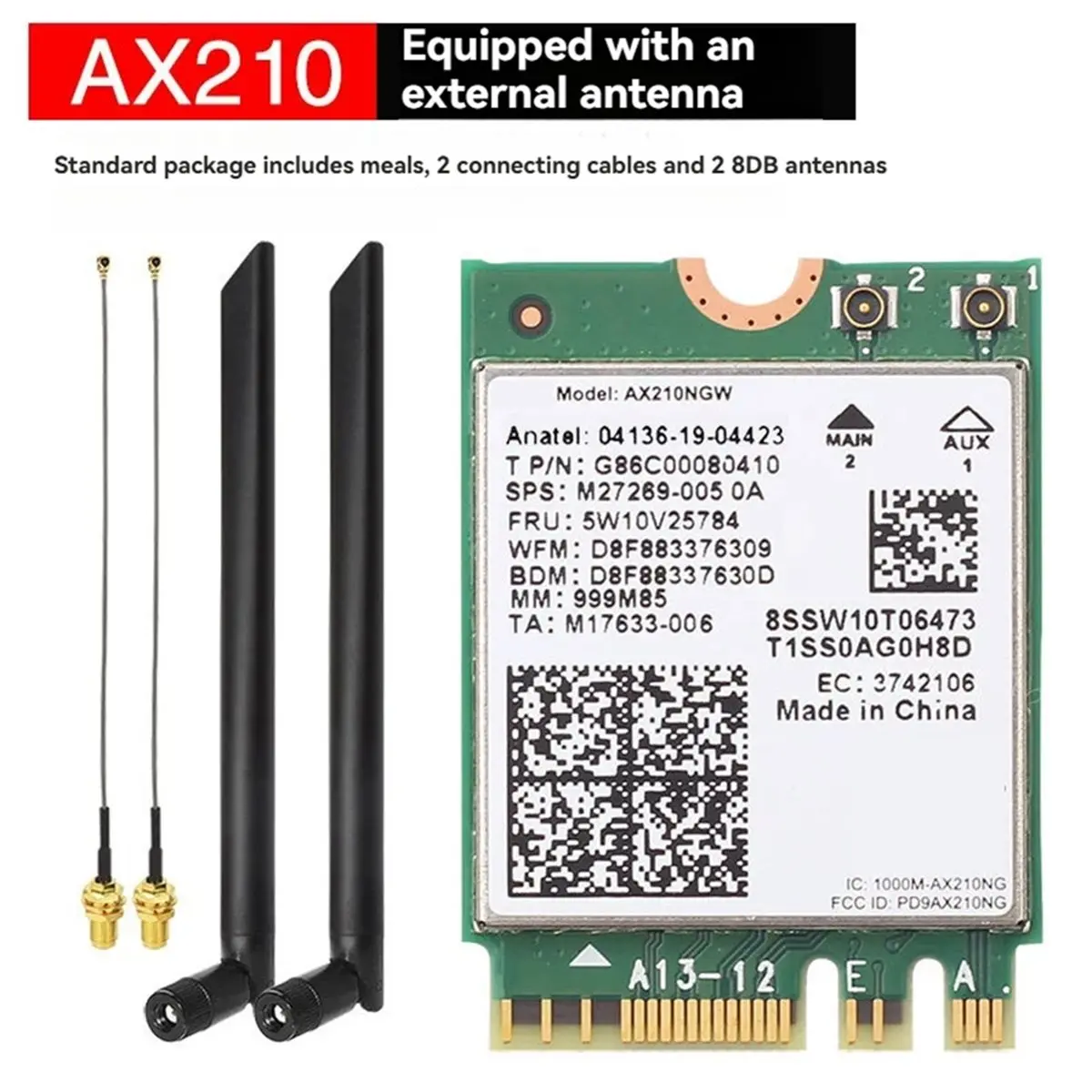 618 Mega Sale Tri Band WiFi 6E AX210 Wireless Card with 8DB Antenna BT5.3 5Ghz/6G/2.4G 5374Mbps 802.11AX Wireless Network Card