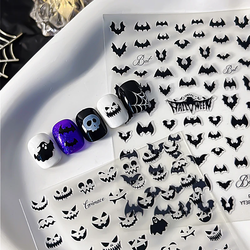 Funny Halloween Nail Stickers Kawaii Cartoon Nail Decal Creative Exquisite Bat Pumpkin Bat Nail Decoration Stickers Gifts