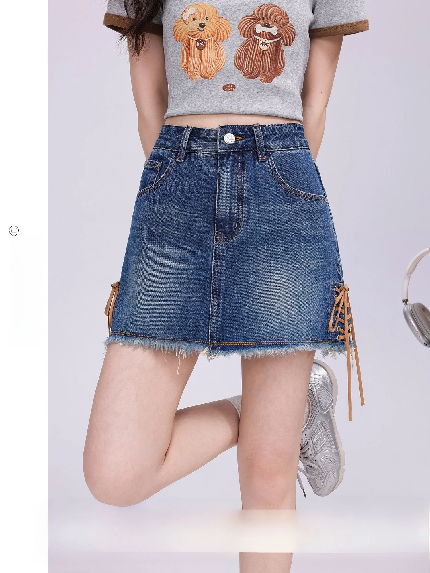 

Новинка: джинсовая юбка с эффектом тай-дай, высокая талия, А-силуэт, ретро-стиль, из полиэфирного волокна, повседневная женская юбка.