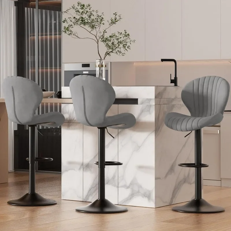 Nalupatio Bar Stools Adjustable Upholstered Swivel Bar Chairs Modern Counter Height Barstools with High Backrest for Kitchen