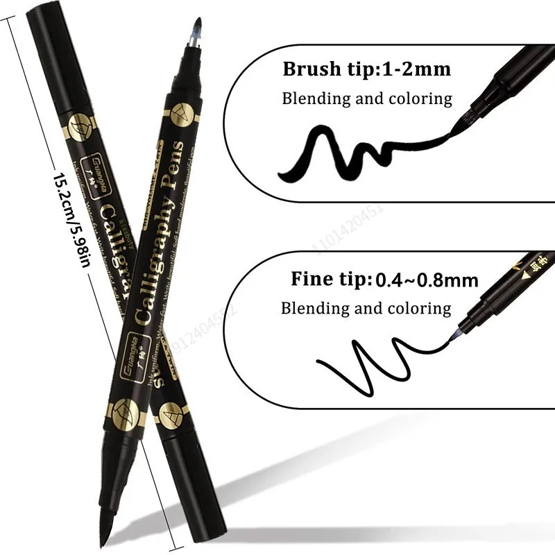 3/6PCS Dual Tip Pen Black Calligraphy Brush Pen Lettering Pens Art Marker White Pen for Beginners Writing Sketches Art Drawings