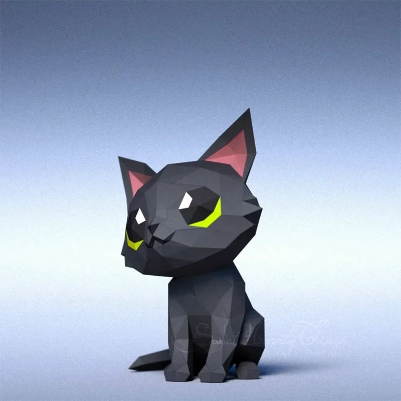 Leuke Kat Kitten 3D Papier Model Papercraft Kunst Creatieve Handgemaakte Ornamenten Home Decor Kamer Vloer Bureau Decoratie DIY Puzzels Speelgoed