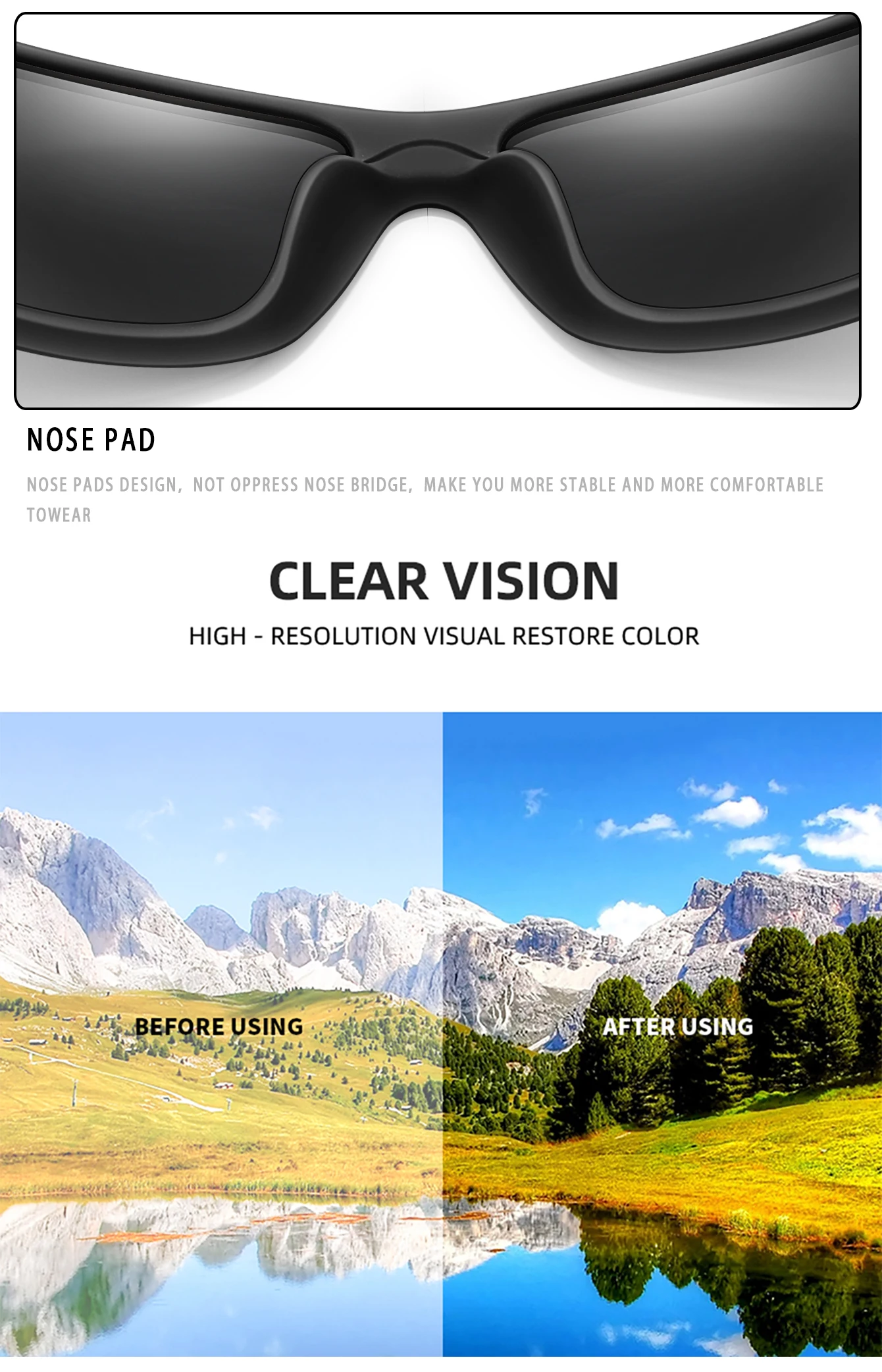 COOLMEN Unisex Polarisierte Sport-Sonnenbrille UV400-Schutz Leichter TR90-Rahmen Radfahren Fahren Sonnenbrille Rutschfest 611 – Detail 14