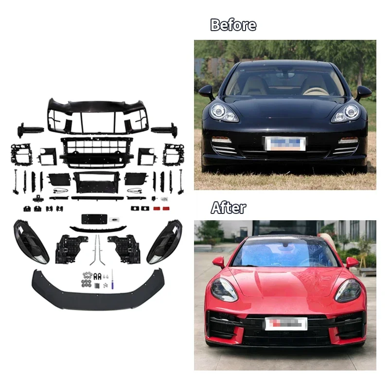 Tegarry for 970/976 Car Conversion Front/Rear Bumper Headlights Body Kit Carbon Black Easy Installation Clip-on Upgrade New