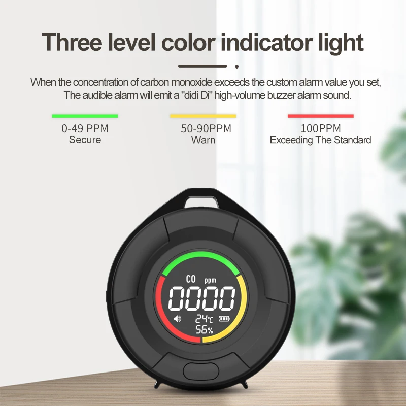 Mini rilevatore di monossido di carbonio CO Qualità dell'aria Monitor portatile Schermo LED HD Fabbrica di produzione di ricarica USB