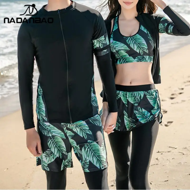 Nadanbao Couple Wetsuit Swimsuit Warm Swimming Surfing Beachwear Sun Protection Long-Sleeved Trousers Split Suit Swimwear