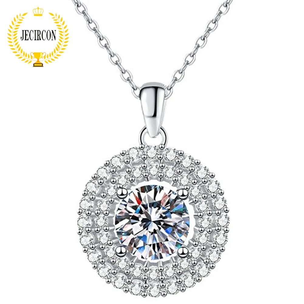 

JECIRCON Women Necklace S925 Sterling Silver 2ct Moissanite Necklace for Women Luxury Round Bag Pendant Wedding Party Jewelry