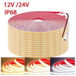 12V 24V IP68 impermeabile COB LED Strip Light 5m 10m 15m 20m 0.5m 1m DC nastro flessibile 320LED/M illuminazione a rivestimento luminoso ad alta densità