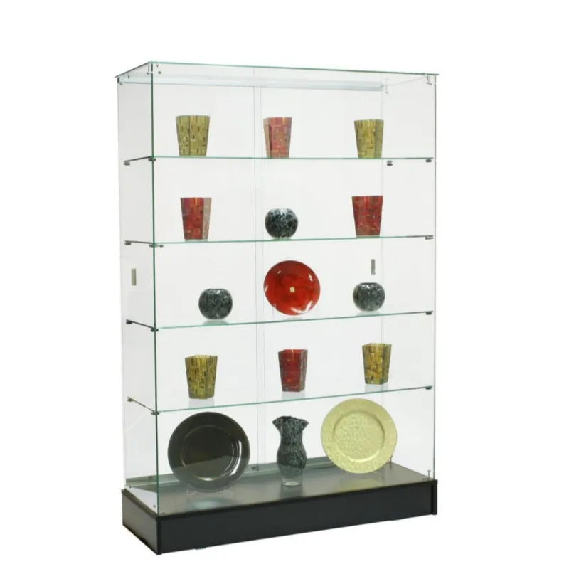 Custom, new modern products showcase glass display rack LED lighting of makeup souvenir arrange in the showcase