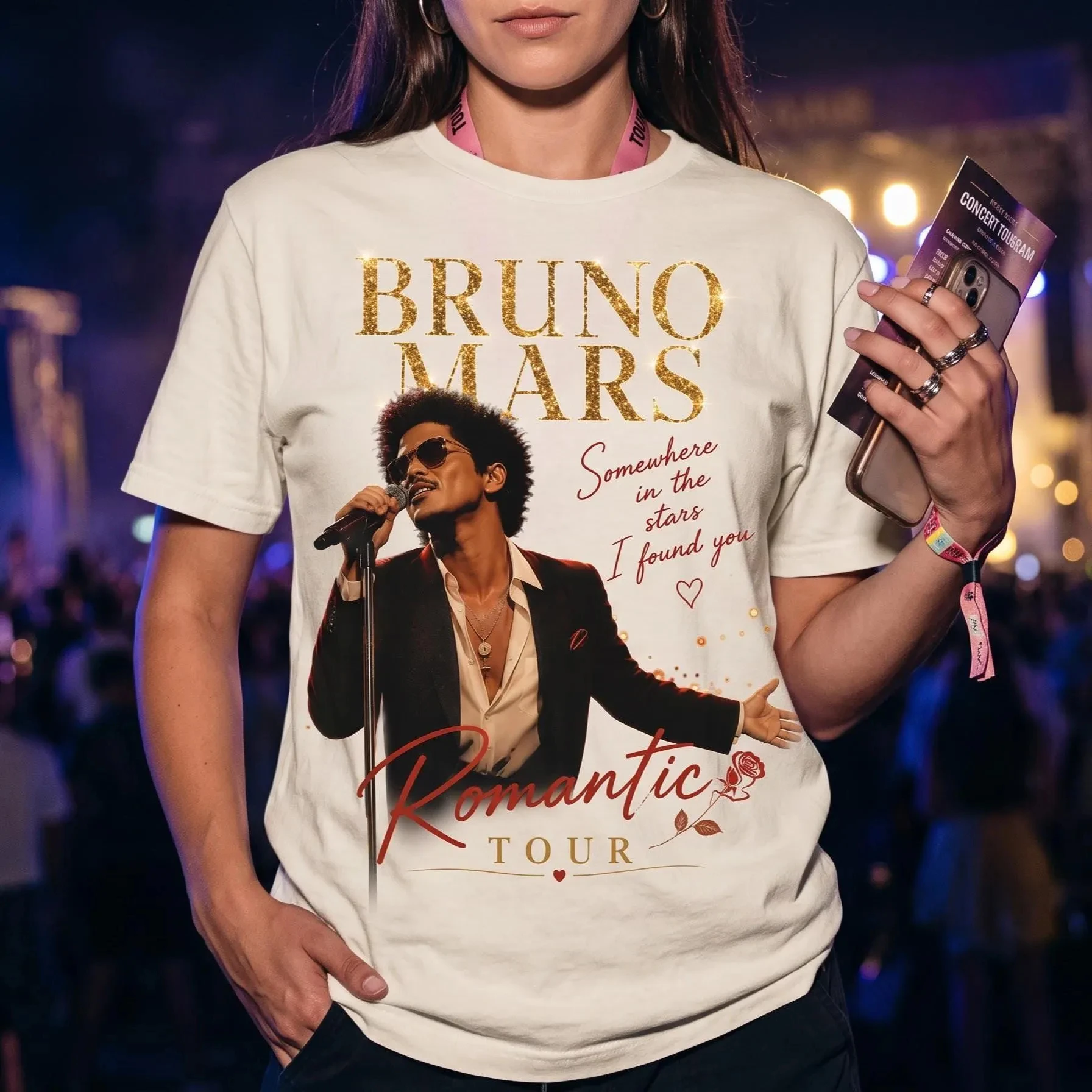 Bruno Mars Romantic Tour Graphic T‑Shirt Unisex Singer Portrait Print Casual Short Sleeve Concert Fan Tee Tops