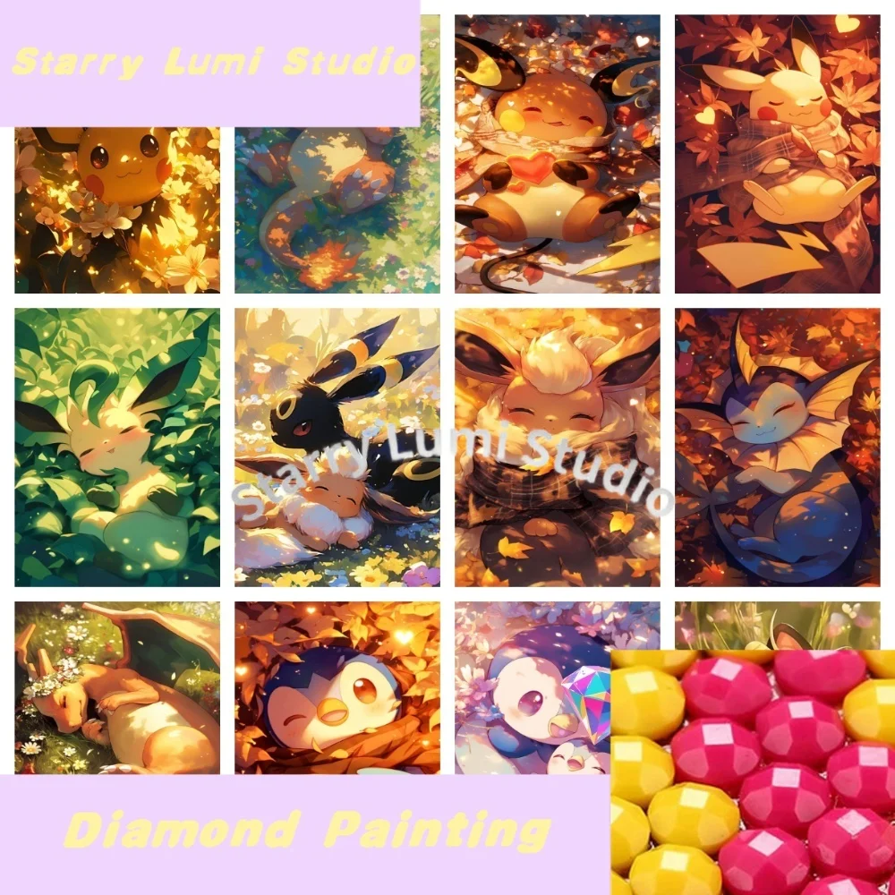 Cartoon Pokemon Pikachu Charizard Eevee Vulpix Square Round Diamond Painting Kit 5D DIY  Art Crafts Home Decor Festival Gift