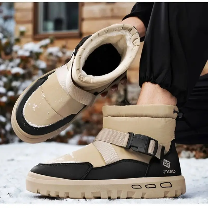 Winter Men's High-Top Thick-Soled Shoes Anti-Slip Fleece Lined Warm Cotton Cold-Resistant Waterproof Snow Boots