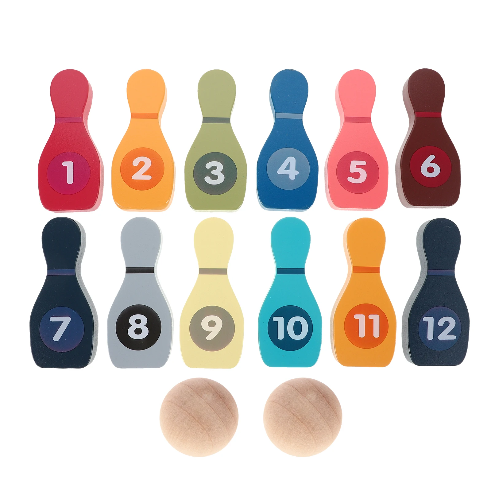 

1 Colorful Set Wooden With Numbered Pins Lightweight Indoor Outdoor Throwing Ages 2-4 Mini Desktop Bowling
