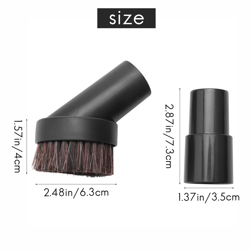 25MM Horse Hair Round Dust Brush 1.25Inch Cleaner Vacuum Brush Soft Bristles With 1-1/4Inch To 1-3/8Inch Hose Adapter