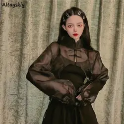 Cropped Sheer Jackets Women Sun-proof Coat Sexy Elegant Chinese Style Stand Collar Fashion All-match High Street Simple Mujer