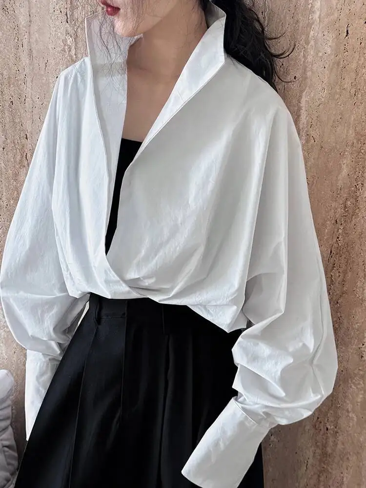 Brief Women White Shaped Big Size Elegant Blouse New V-neck Long Sleeve Shirt Fashion Spring Autumn 2026 1DHP2E9