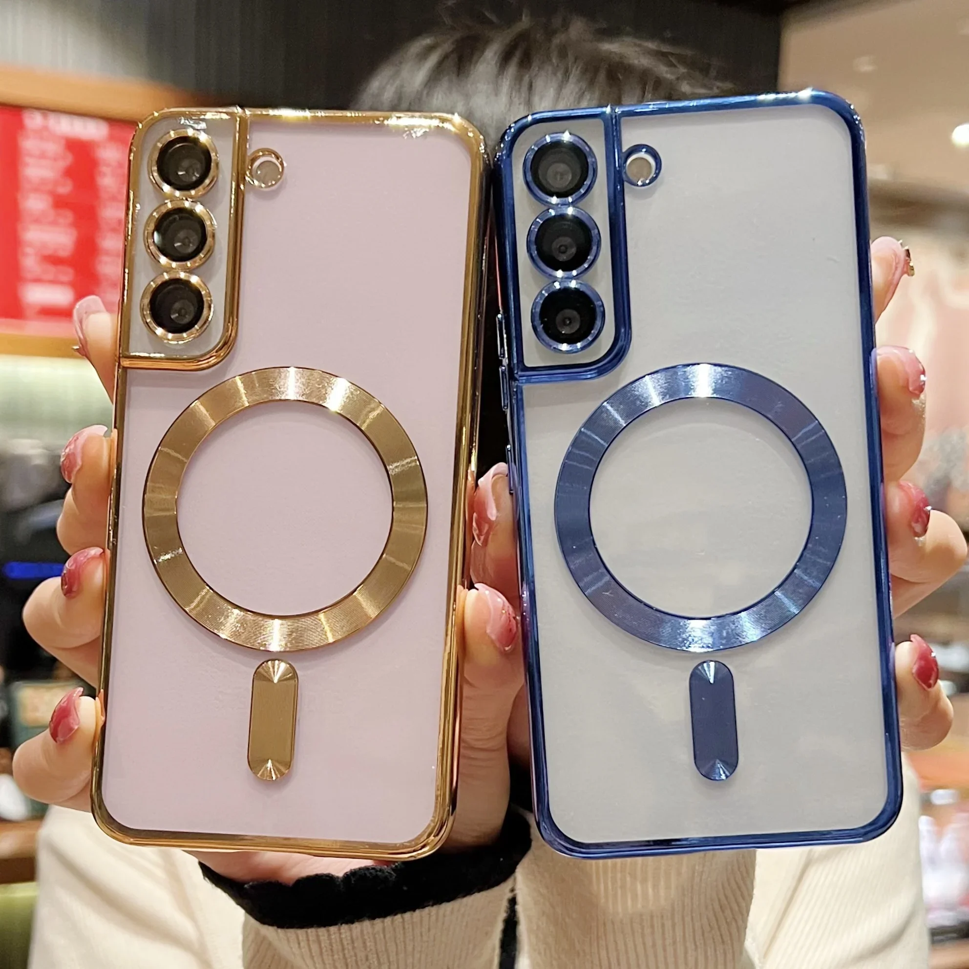 Luxury Plating Clear Magnetic For Magsafe Wireless Charge Case For Samsung Galaxy S20 S21 S22 S23 S24 Ultra Plus Silicone Cover