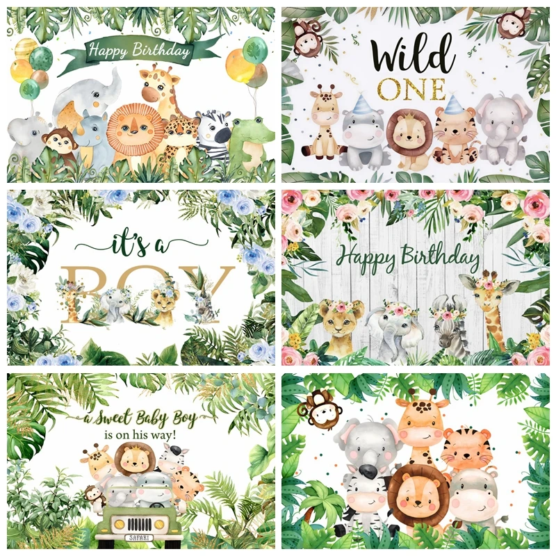 

Jungle Safari Wild One 1st Birthday Backdrop Photography Boy Girl Baby Shower Party Background Kids Photo Photographic Photocall