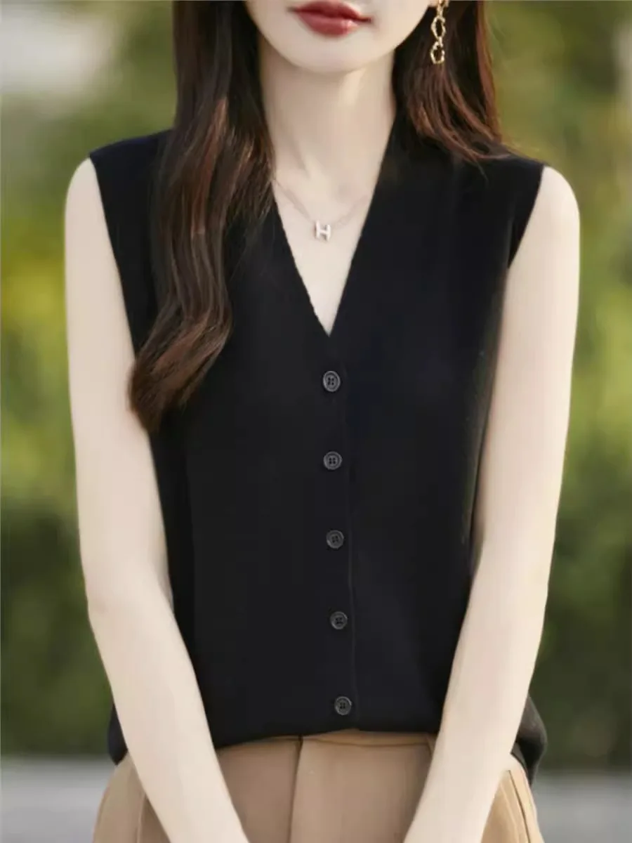 

Simple Lazy Sle 2024 New Retro Large V-ne Knitted Vest Svel Open Cardigan Women's Faion Commute Pure Color