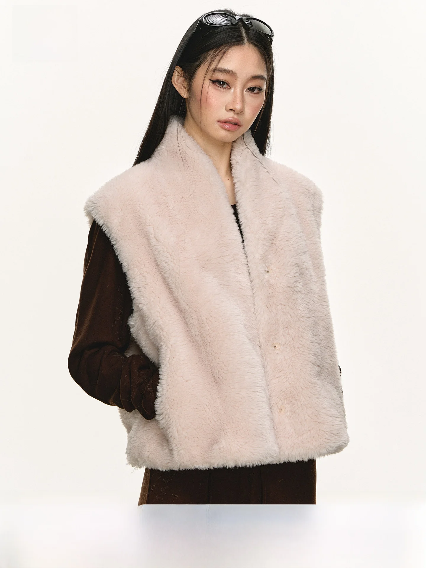 

Меховой жилет Anna Aneae с воротником-стойкой, мягкий, пастельно-розовый, верхняя одежда для молодежи, весенне-осенний, для многослойных образов