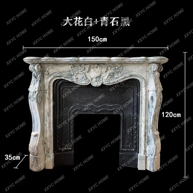 A  Marble Fireplace French Living Room Stone Carving White Stone Fireplace Decoration