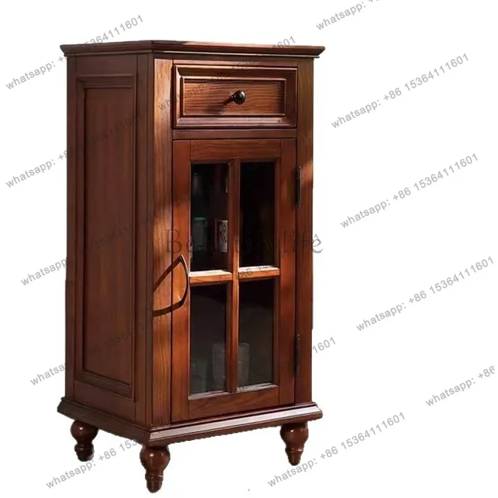 White Chun Wood All Solid Wood Wine Cabinet American Light Luxury Single Door Storage TV Sofa Side Cabinet