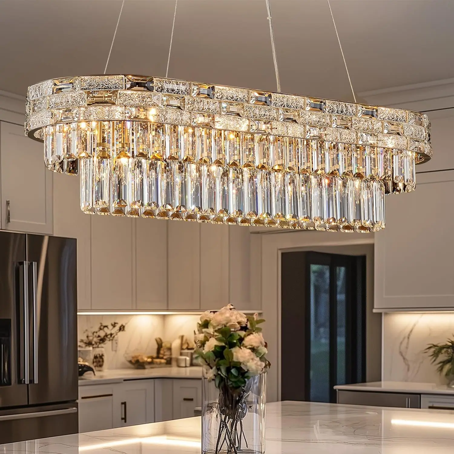 

Modern Gold Crystal Chandeliers For Dining Room Living Room Vila Luxury Large Chandelier Pendant Light Fixture Kitchen Island