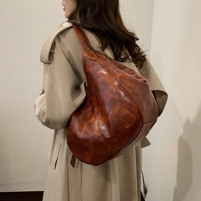 Vintage Women's Bag PU Leather Large Capacity Marble Grain Shoulder Bag Daily Commuter Handbag Shopping Totes