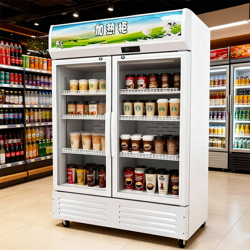 Double Door Commercial Hot Drinks Cabinet Coffee Electric Heating Milk Beverage Warmer Display Cartoon Heating Cabinet