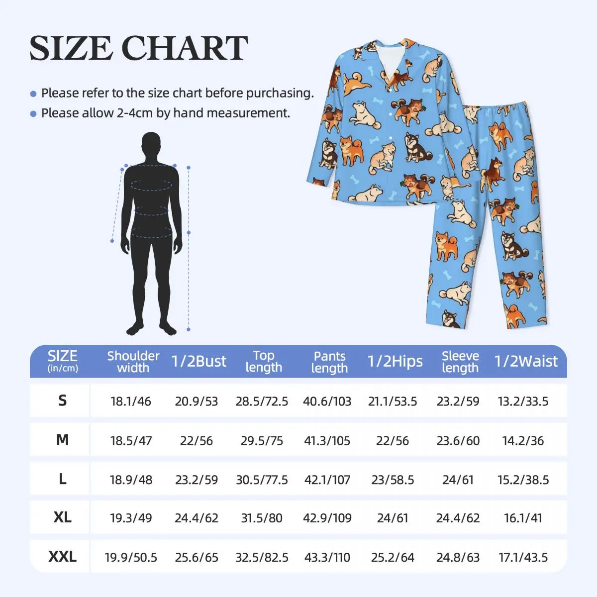 Shiba pijamas masculinos com estampa animal fofa, roupa de dormir moderna para quarto, primavera, 2 peças, casual, design grande, conjuntos de pijama