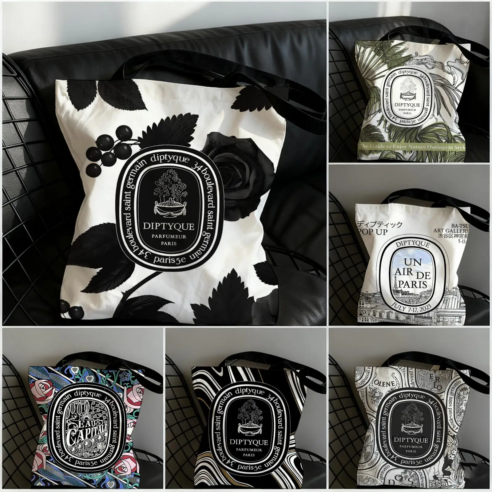 Luxury D-Diptyques Storage Bags Canvas Double-Sided Print Tote Bag Large Capacity Shoulder Fashion Shopping Handbag