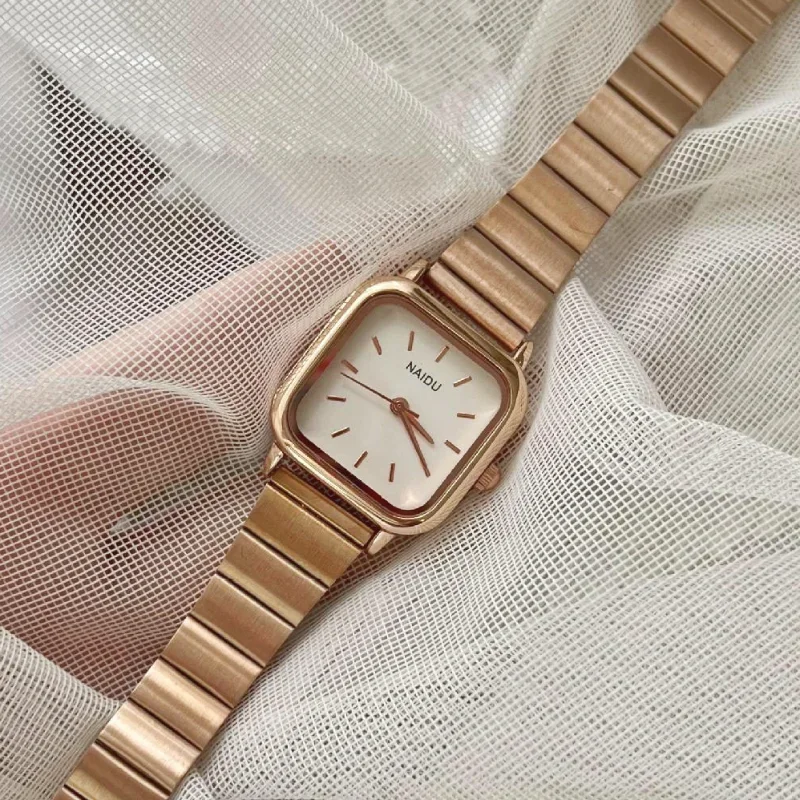 Jam tangan Quartz tali baja tahan karat wanita, jam tangan Fashion kasual Dial persegi Reloj Mujer Montre Femme Dropshipping