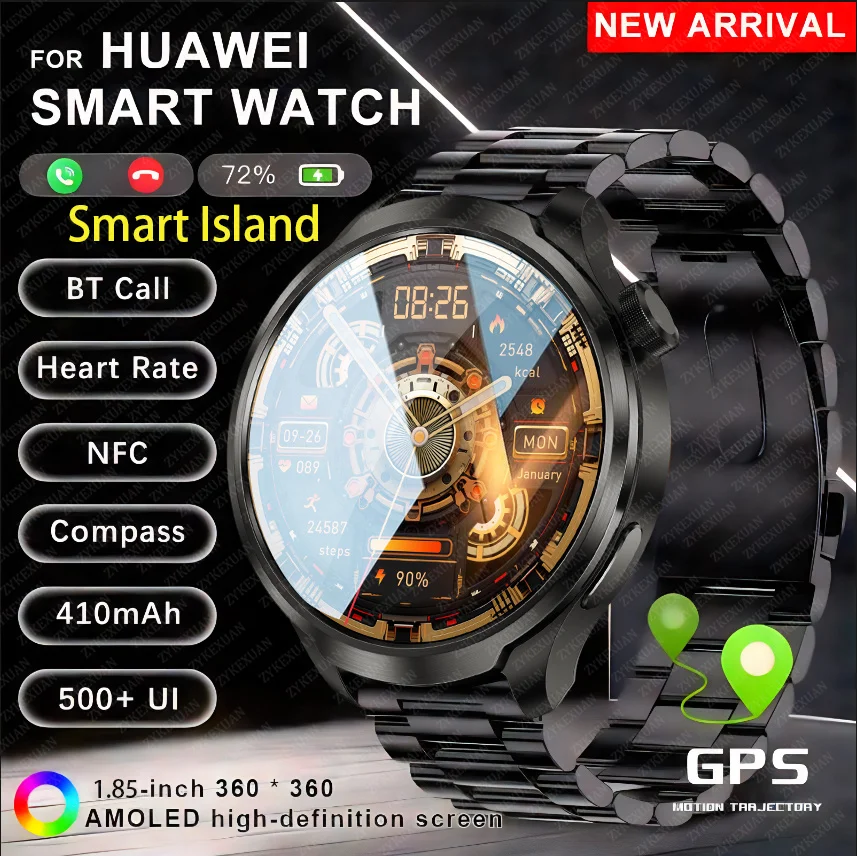 화웨이 스포츠 방수 스마트 팔찌 남성용 시계, GPS NFC 나침반, 1.85 인치 AMOLED 스크린, 블루투스 통화 스마트워치, 2024 신제품 