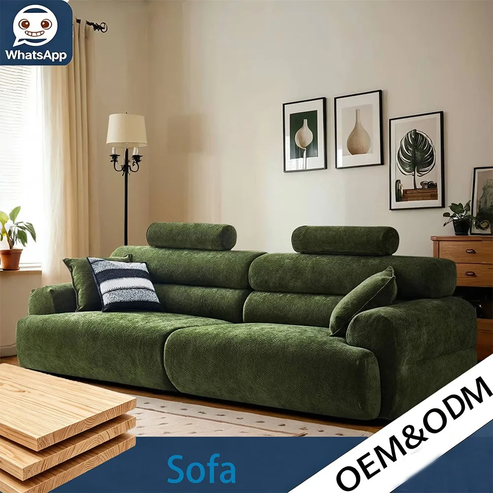 French Modern Dark Green Fabric Modular Sofa Set, Adjustable Detachable Washable Cover for Apartment Villa Hotel